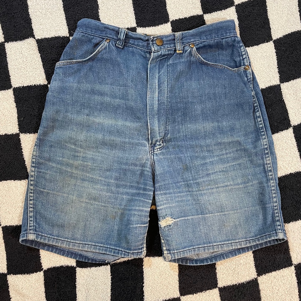 vintage 1970's wrangler misses sanforized denim shorts size 16 great fade